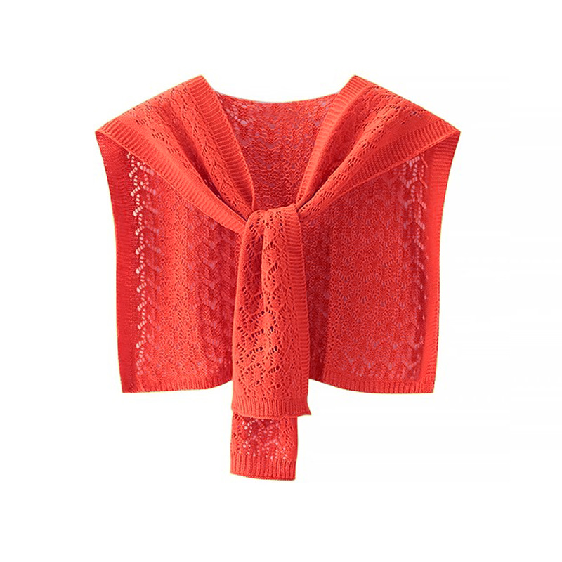 K1031 New hollow knitted small shawl for women Korean style all-match office air-conditioned room solid color knotted with shirt small waistcoat