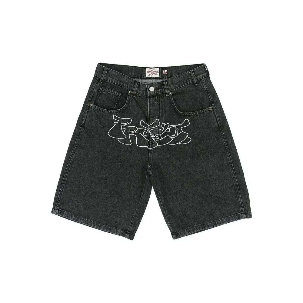 American Skull Embroidery Loose Beach Summer Street Fashion Y2K Denim Shorts Harajuku