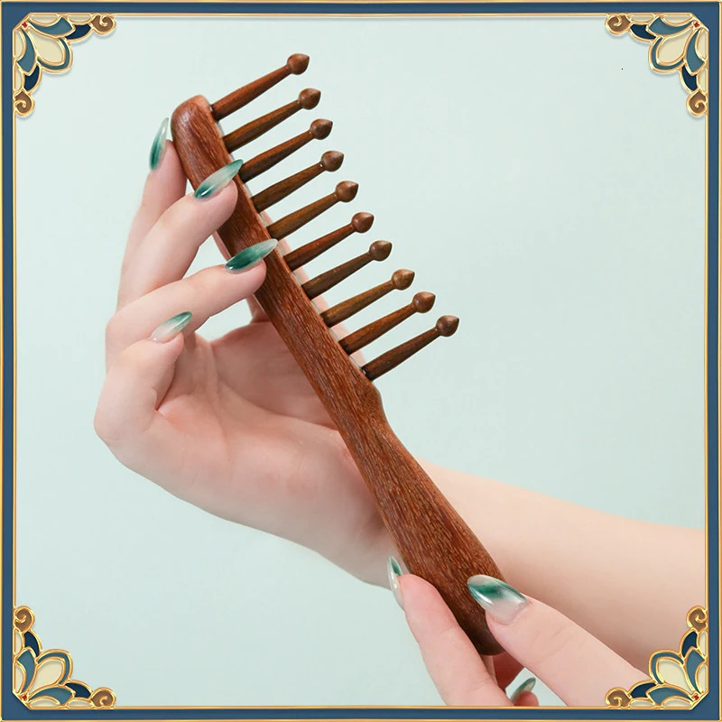Natural Wooden Comb Meridian Massage Anti-static No-snags Wide Tooth Comb For Women Girl Straight Curly Hair 250612
