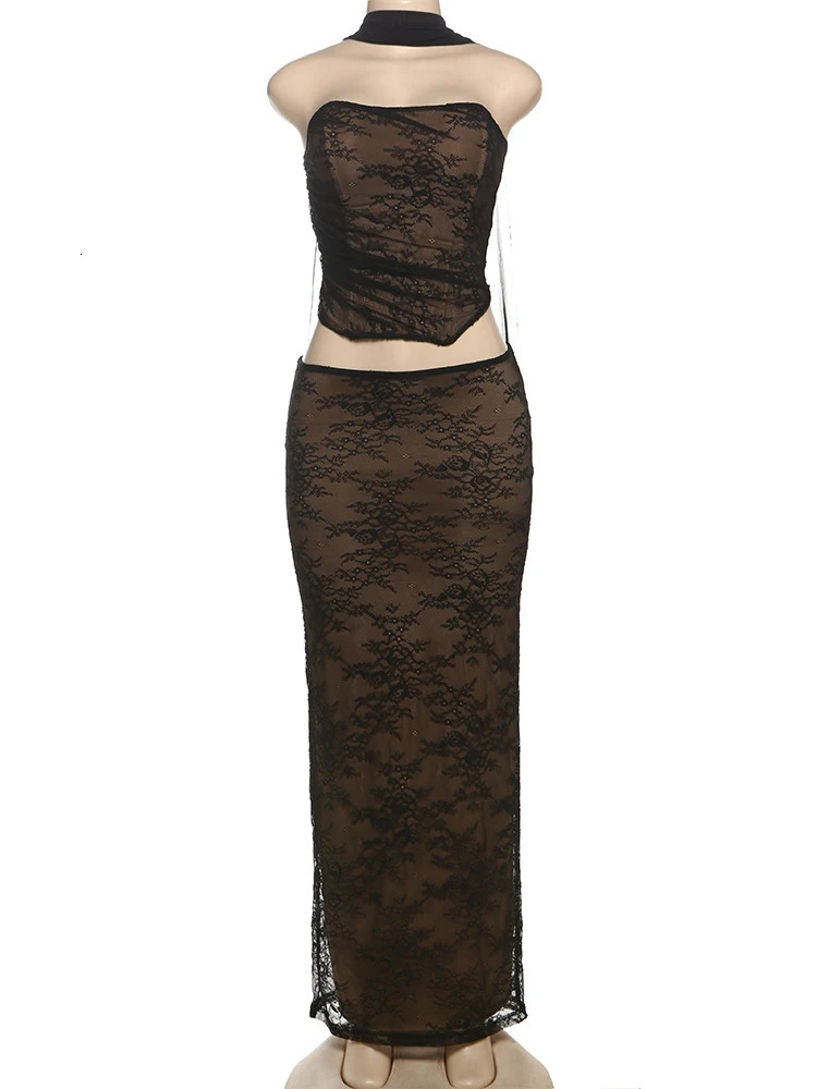 Nibber Party Elegant Jacquard 3 Piece Set Women Mesh Solid ScarfSexy Backless Strapless TopsLong Skirts Prom Fashion Suits 250609