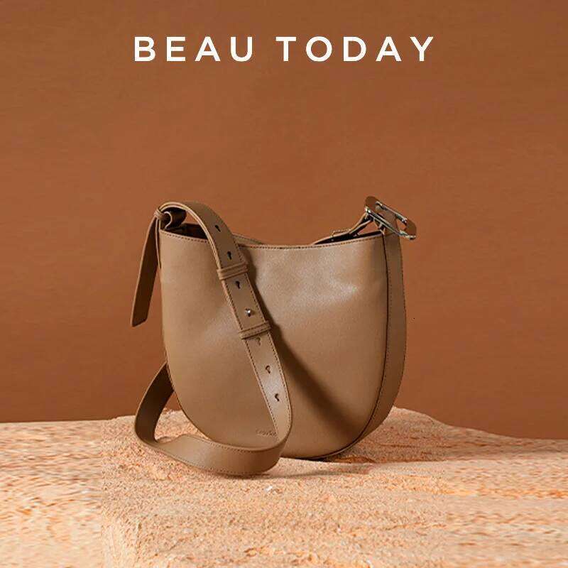 BeauToday Shoulder Handbags Women Genuine Cow Leather Metal Buckle Solid Long Strap Bucket Simple Casual Female Bag 61017