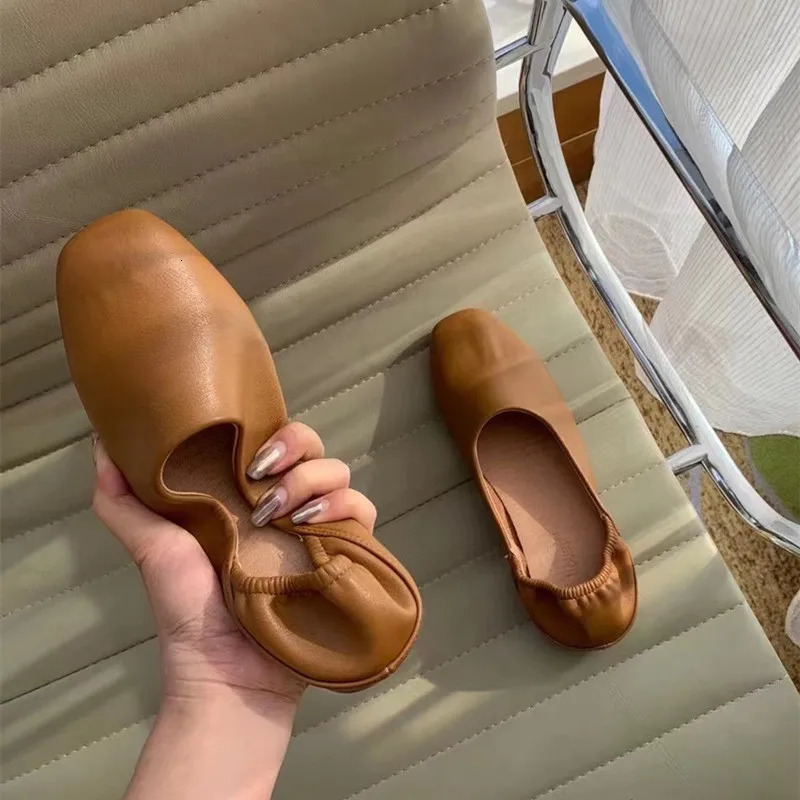 Bailamos Women Flats Ballerinas Soft Leather Moccasins Slip On Retro Grandma Shoes Ladies mules slippers Spring Summer 250613