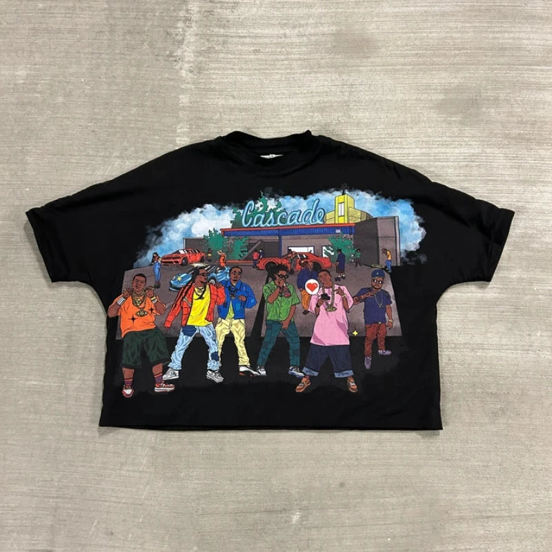Streetwear Y2K T Shirt Men Women Harajuku Hip Hop Graphic Print Short Sleeve Trendy Oversized Casual Loose Cotton T Shirt 250614