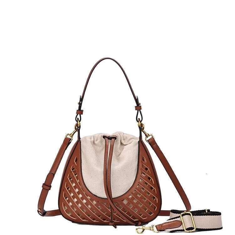 French Style Soft Leather Woven Hollow Out Bucket 2025 Summer New Trend Small Top-Handle Handbags Travel Vacation Beach Bag