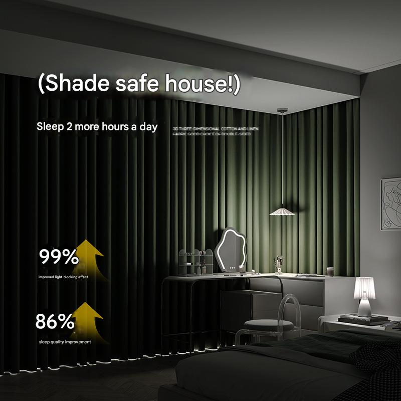 T0519 full blackout chenille Shaoxing curtain fabric wholesale non-coated non-red cream style bedroom insulation curtain finished product