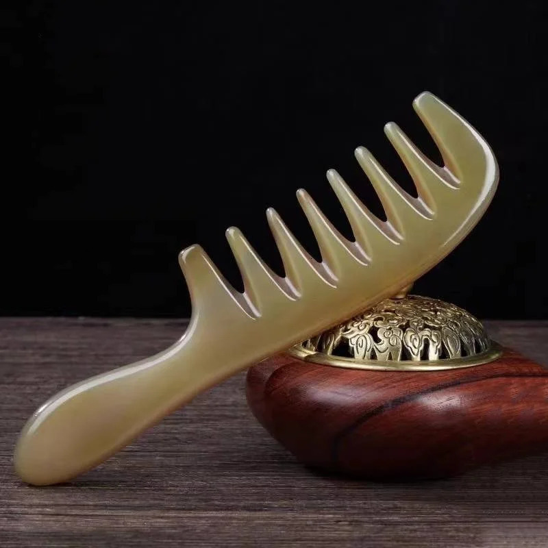 Natural Horn Massage Comb Head Scalp Meridian Massage Wide Tooth Anti-static Hair Comb for Women Men 250612