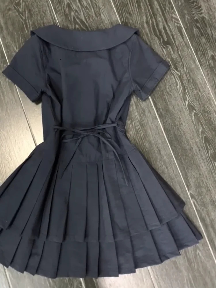 Vintage Casual Short Sleeve Dress Summer Elegant Lapel Thin Retro Dresses Women High Street n Slim Brief Clothing 250611