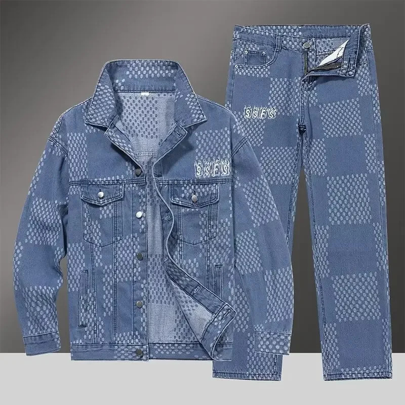 Spring Autumn Denim Clothing Set For Men Stylish Jacket Jeans 2-piece Set Working Class Style Bold Fashion Statement 250614