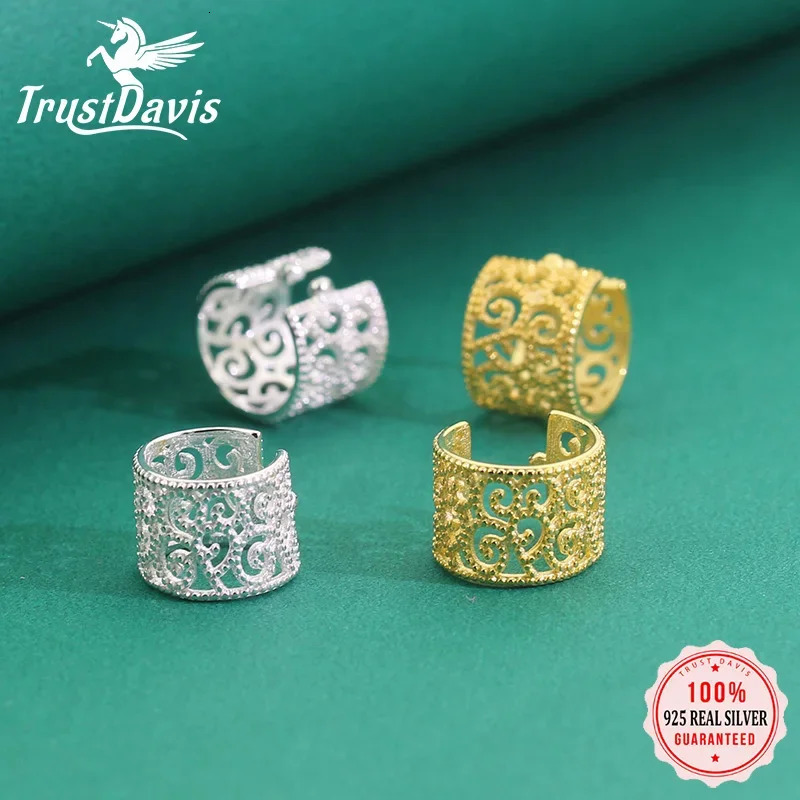 Trustdavis Genuine 925 Sterling Silver Sweet Hollow Out Ear Cuff Clip on Earring For Women Piercing Earing Jewelry Gift DA1034 250610