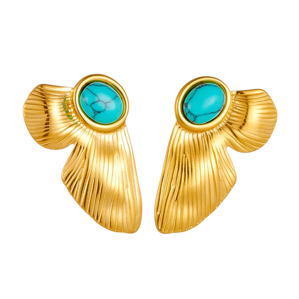 Style Gold Stainless Steel Turquoise Drop Earrings Niche High-end Non-fading Exaggerated Ear Jewelry