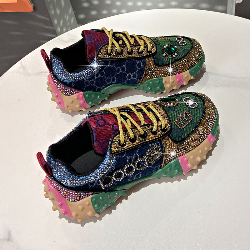 Women's Fashion Shoes Luxury Rhinestones Sneakers Diamonds Embellished Thick Bottom Non Slip Running Shoes Winter Warm Shoes Designer Casual Spor