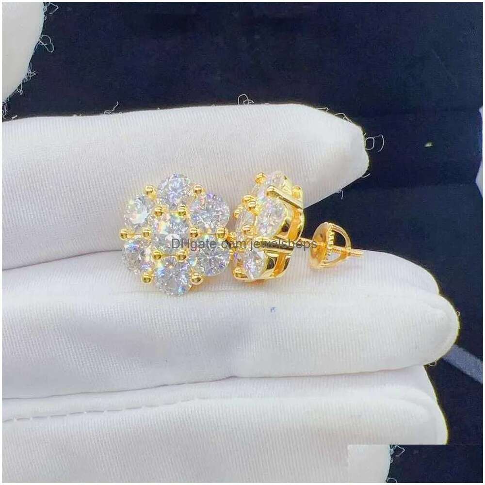 Charm Zuanfa Top Selling Pass Dia Tester Fine Jewelry Sier 8Mm 12Mm 15Mm Flower Earrings Vvs Moissanite Stud Drop Delivery Dhy6N