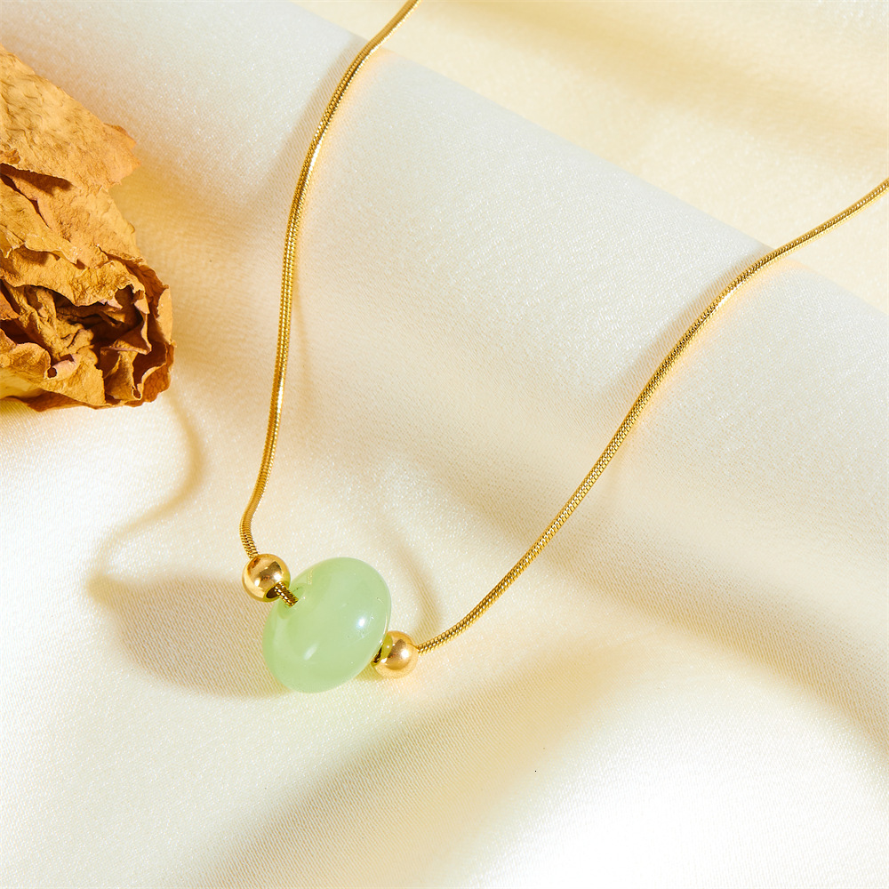 Light Fashion Simple Personality Versatile Pearl Jade Double Layer Stacked Necklace for Women Titanium Steel Non-Fading Jewelry