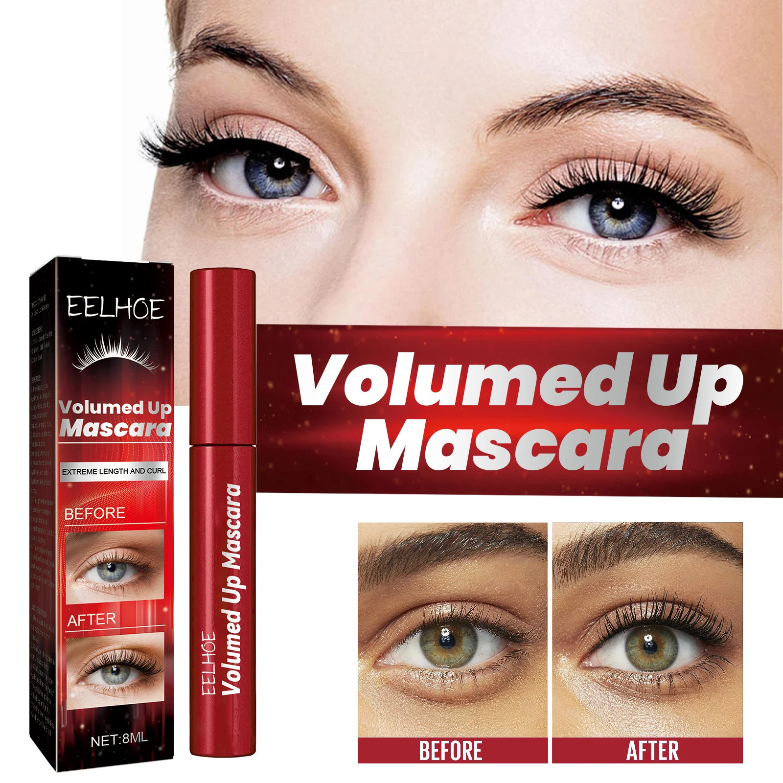 EELHOE Lengthens Eyelashes Lashes Curly Thicker Silk Waterproof Long Wearing Makeup Not Dizzy Black Eyelash Mascara 250606