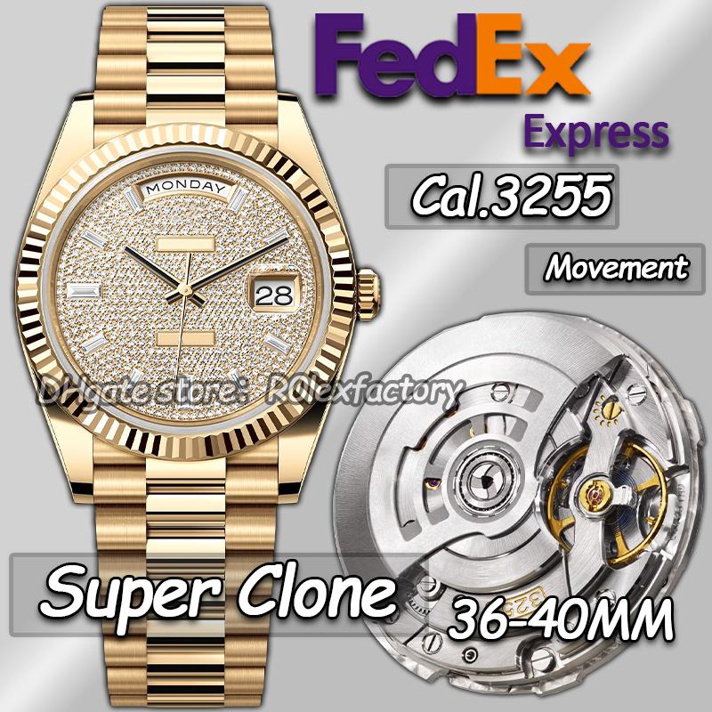 Top Men Watches Men Designer Watches Quality Diamonds Day Date 40MM Clean Factory Luxury Watch Automatic Cal.3255 Movement Sapphire Glass Luminous Watch With Box