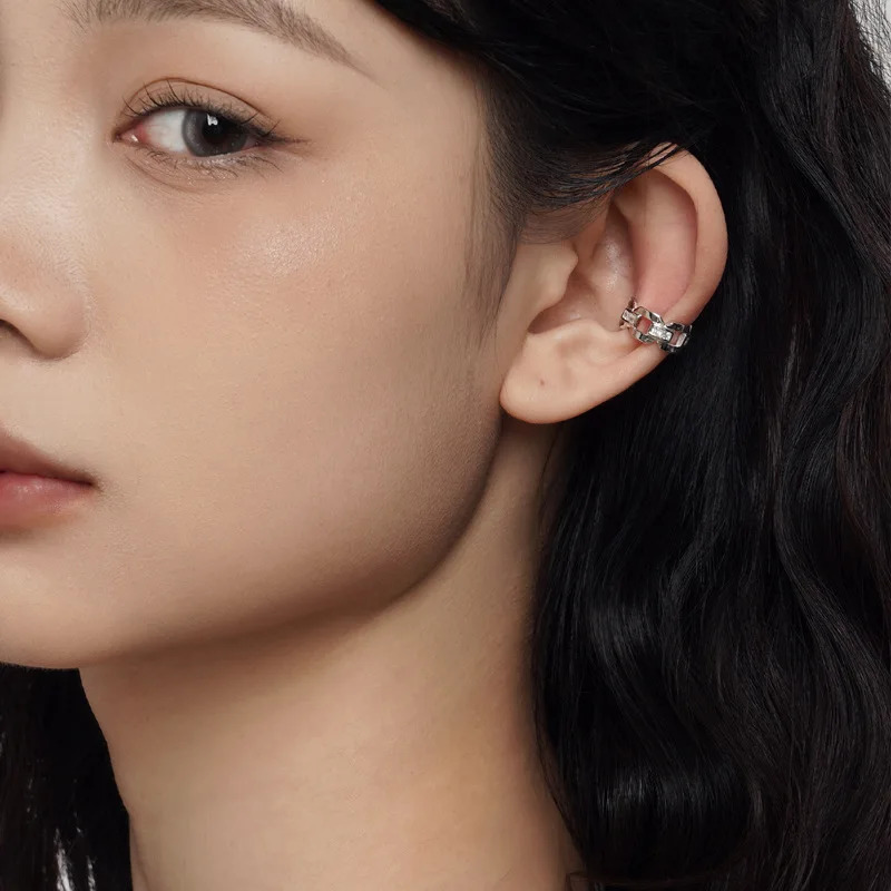 F.I.N.S 1Piece Korean Fashion S925 Sterling Silver Zircon Chain Clip On Earring Without Piercing Earcuff Catilage Fine Jewelry 250610