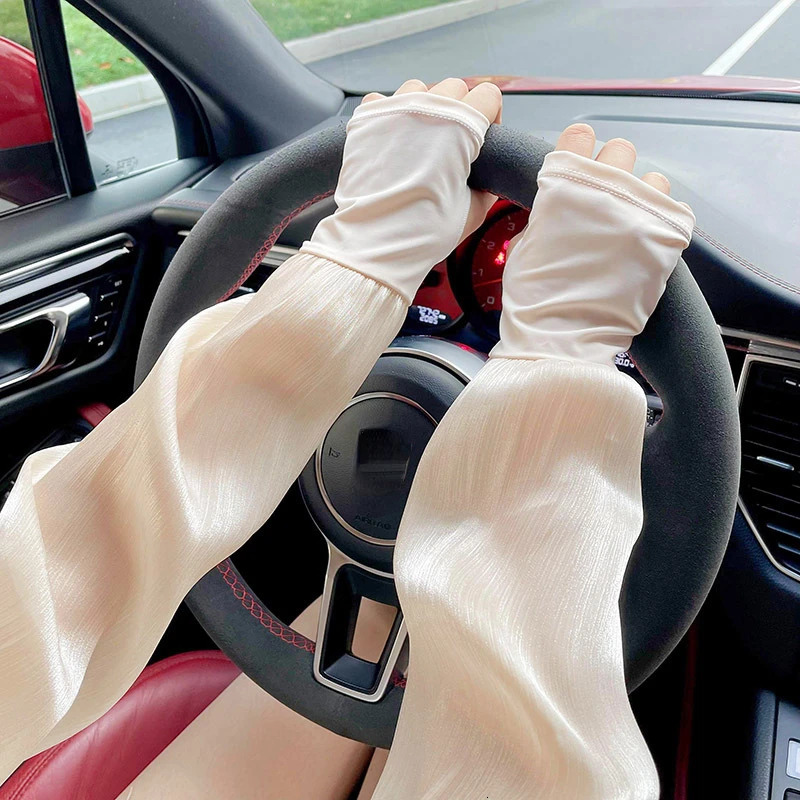 Summer Super Soft Breathable Loose Sunscreen Driving Ice Silk Sleeve Female Long Length UV Protection Arm Glove Sleeves 250610