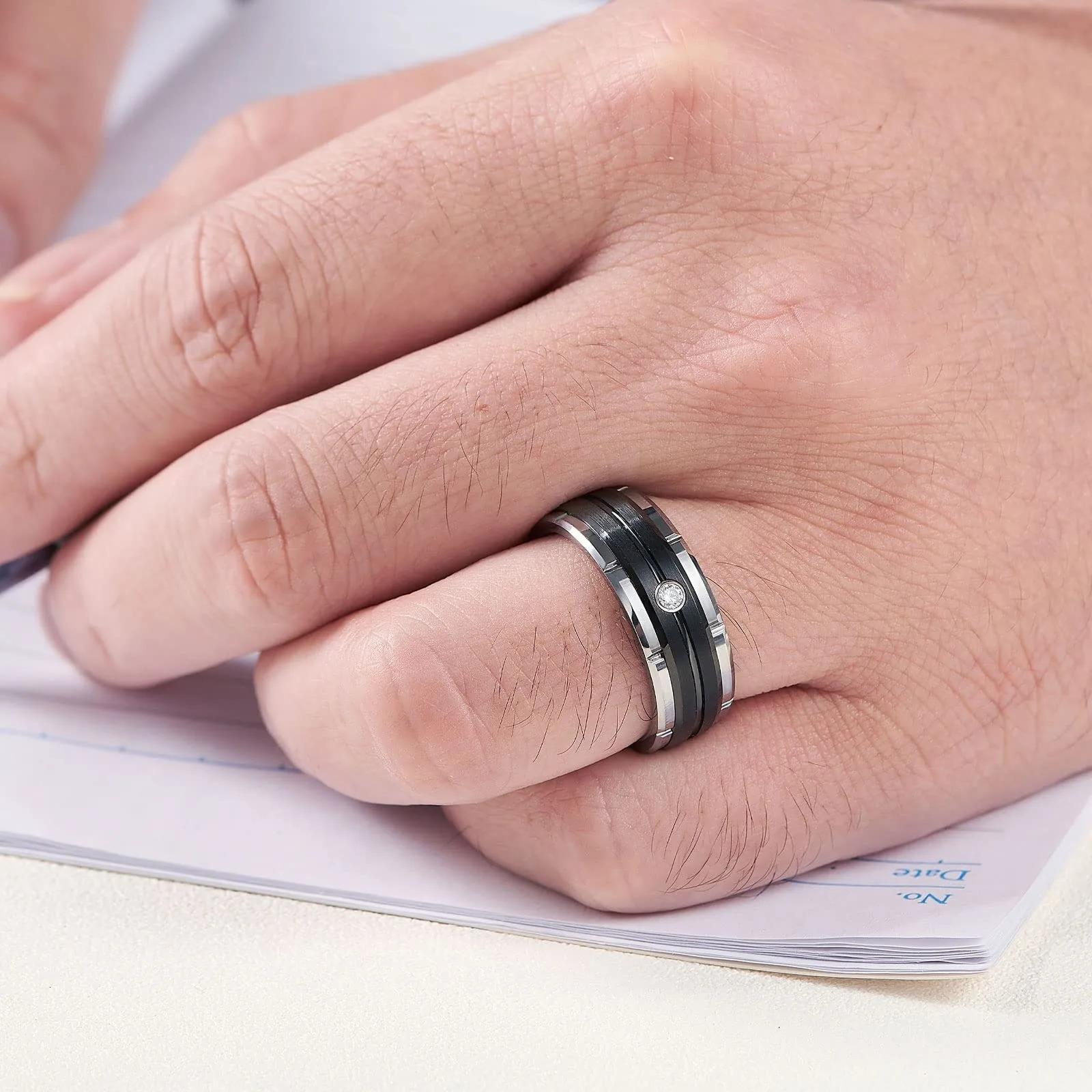 Fashion Couple Rings White Rhinestones Zircon Ring Sets Mens Stainless Steel Zircon Stones Rings Wedding Band Jewelry 250610