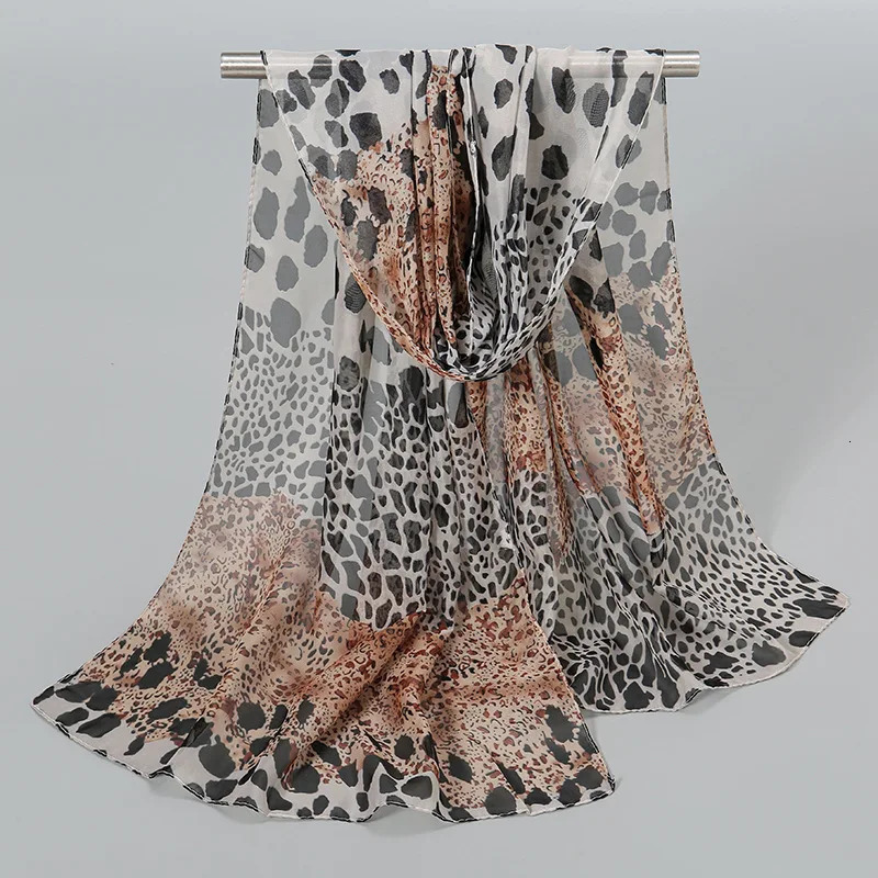 Leopard Print Patchwork Chiffon Scarf Female Spring and Summer Sunscreen Women Shawl Ventilate Wrap Scarves 250610