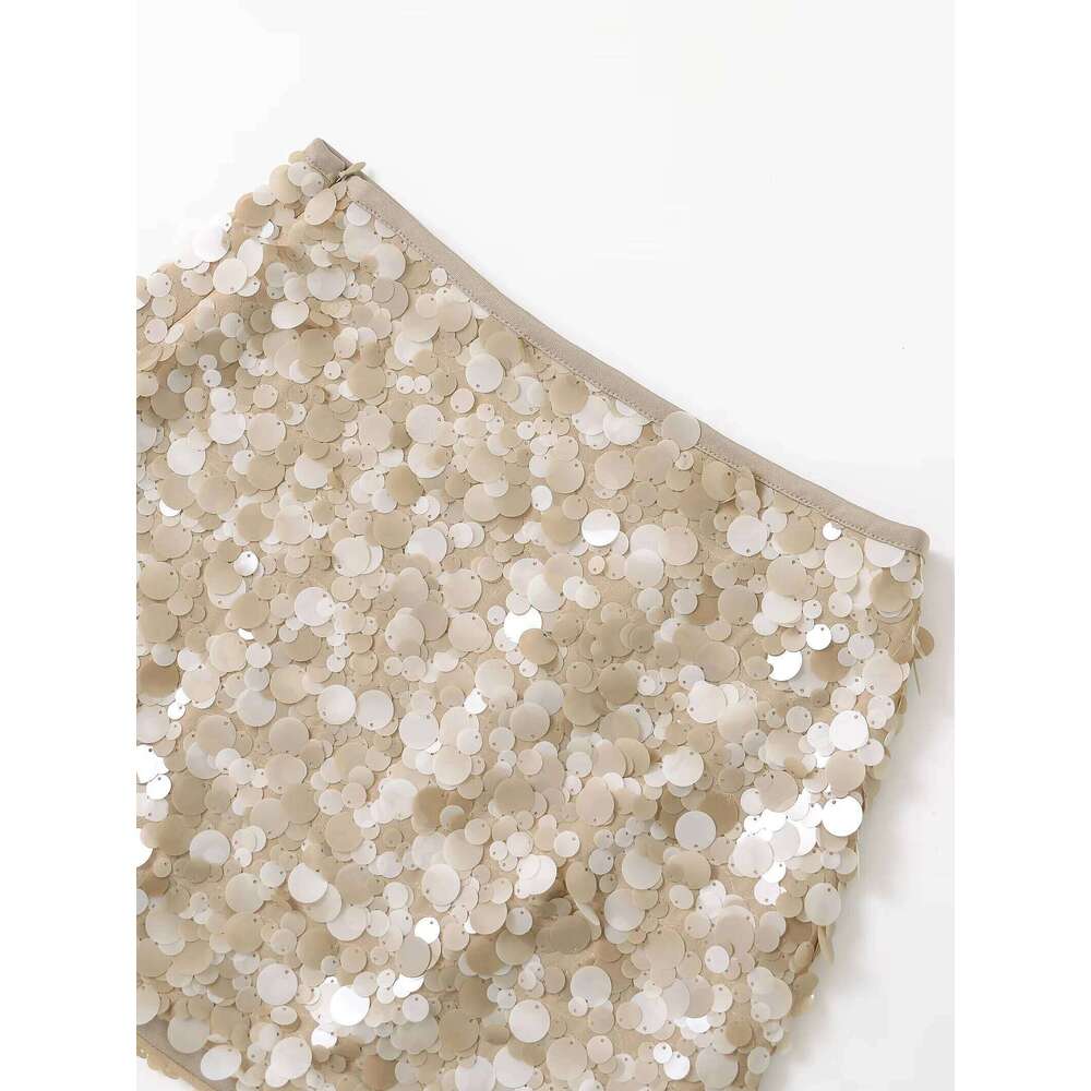 2025 Spring/Summer Women's French Design Short Bead Embellished Sequin Fashion Style Punk Mini Skirt