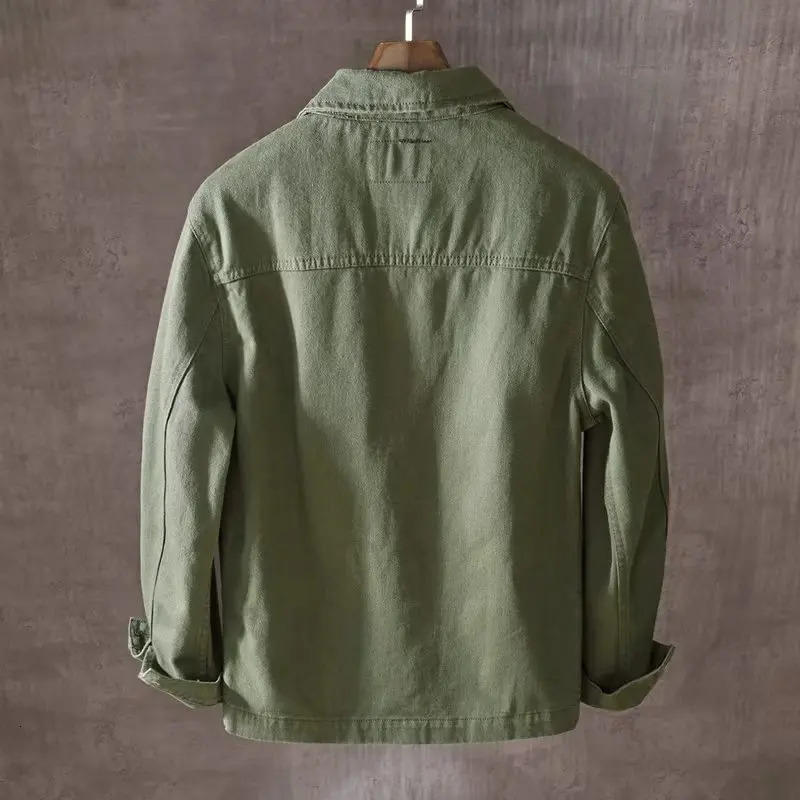 Spring and Autumn Mens Fashion Casual Loose Jacket Solid Pocket Work Wear Denim Jacket 250614