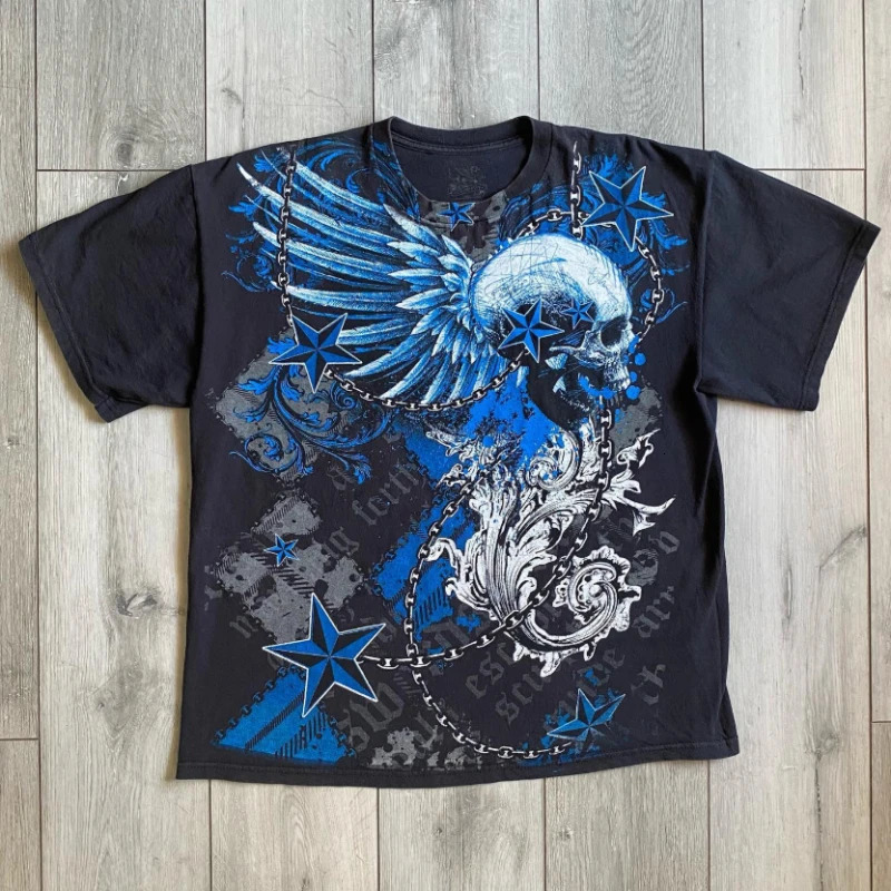 Y2K Streetwear Campus Retro Style Harajuku Pattern Classic T Shirt Oversized Loose Men and Women Hip Hop Punk Casual Polo Tops 250614