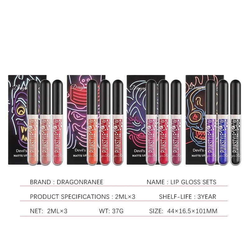 3pcs Glitter Lipstick Set Waterproof Sexy Blue Purple Black Lip Gloss Shiny Lip Tint Halloween Lip Makeup Tool Korean Cosmetics 250614