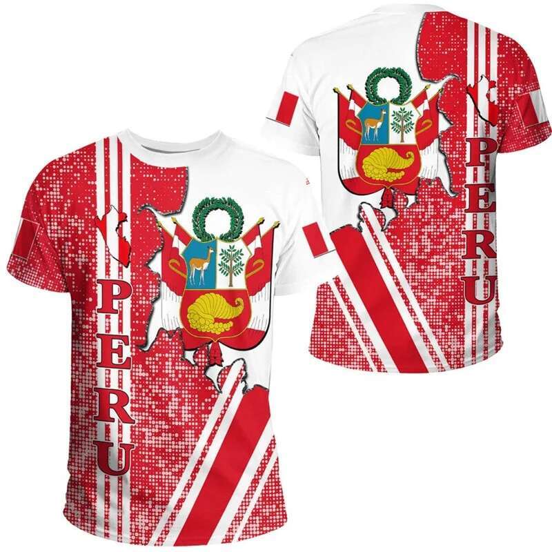 Peru National Emblem T-shirt For Men Clothing 3D Printed Short Sleeves Tees Round Neck Summer Outdoor Sports Fitness T Shirts