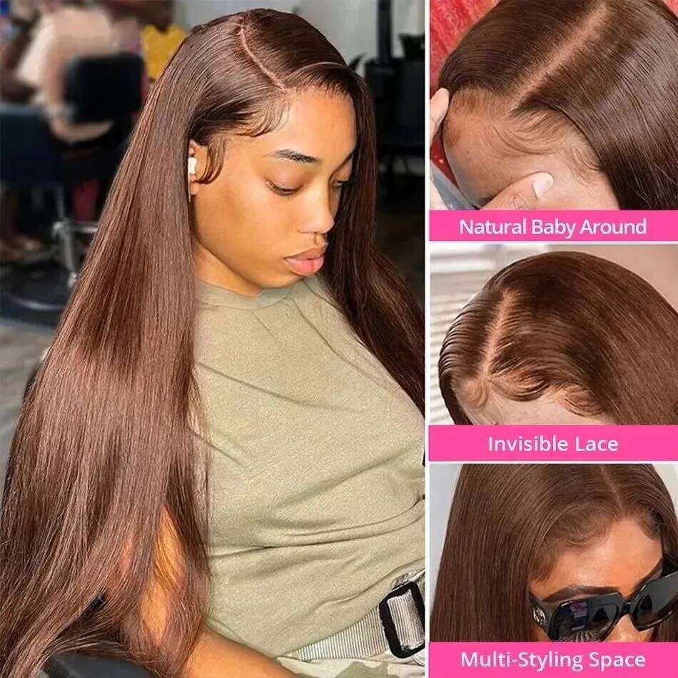 Bone Straight Chocolate Brown 13x6 Frontal Wig 30 Inch Human Hair 13x4 Hd Lace Front Wigs Colored Brazilian Women Choice