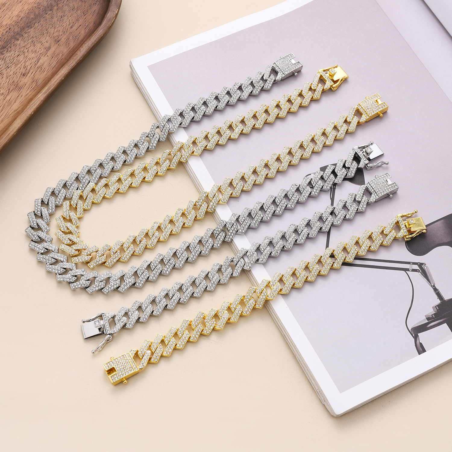 2025 Sparkling Hip Hop Luxury Jewelry 18K White Gold Fill Double Rows Crystal Cuba Chains Rhombus Male Birght Necklace For Lover Gift