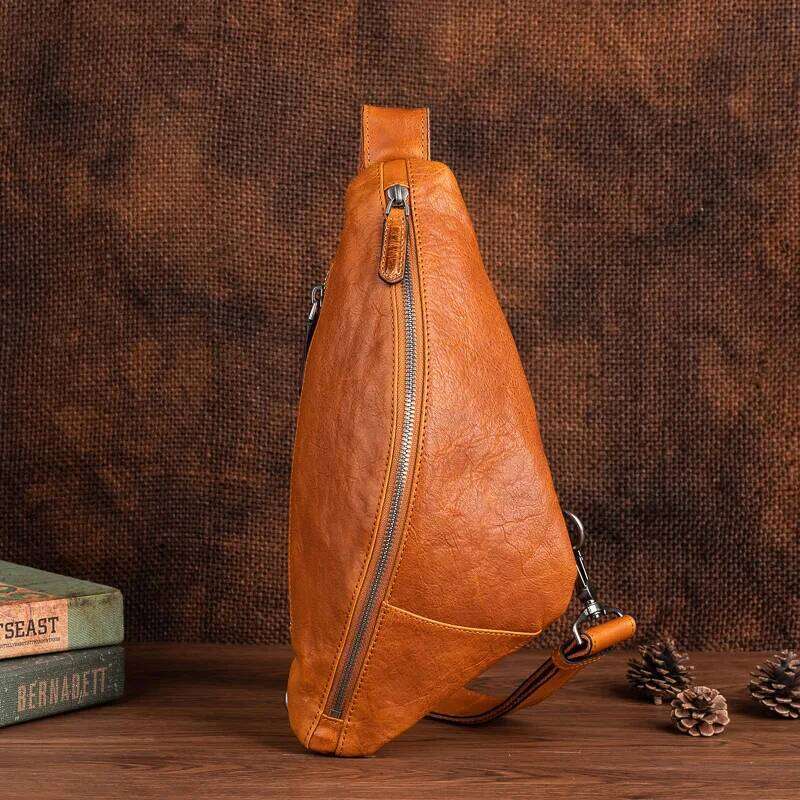 2023 New Handmade Men's Retro Chest Bag Genuine Cowhide Leather Male For Men Backpack Crossbody Messenger Bags