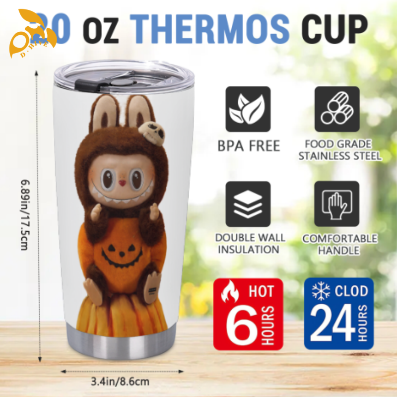 free shipping of customized 20oz thermos cup with labubu patterns Spotted pattern