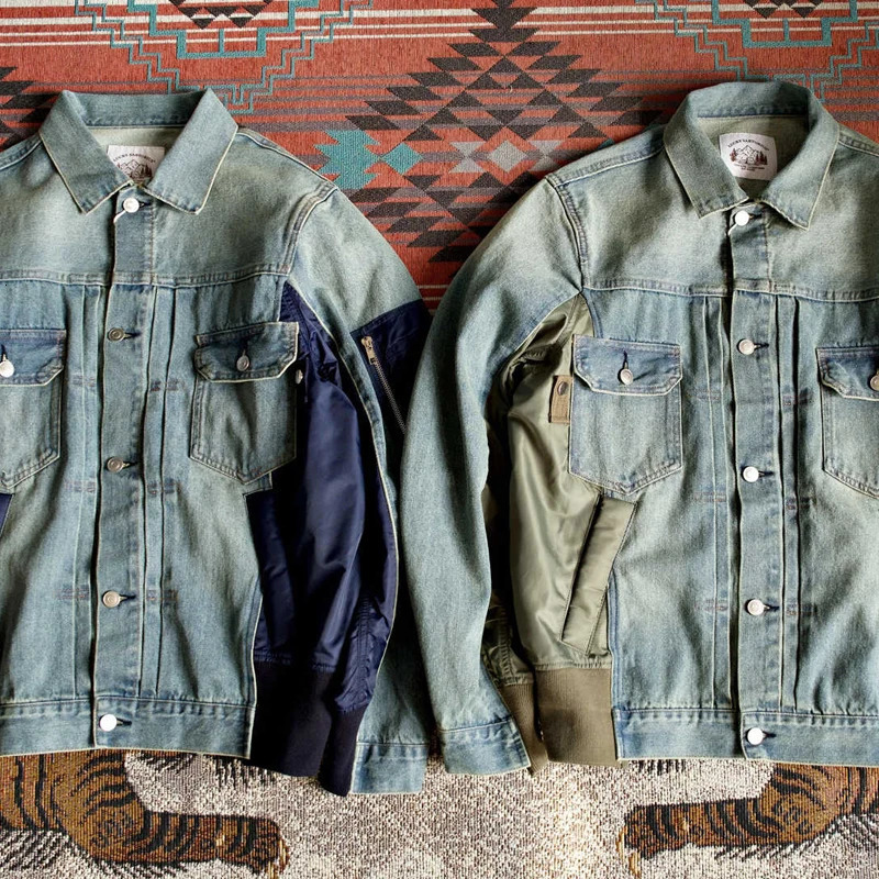 Personalized Threedimensional Cutting Multi Material Splicing Loose Denim Jacket for Men Arrival Japanese Trend Coat 250614