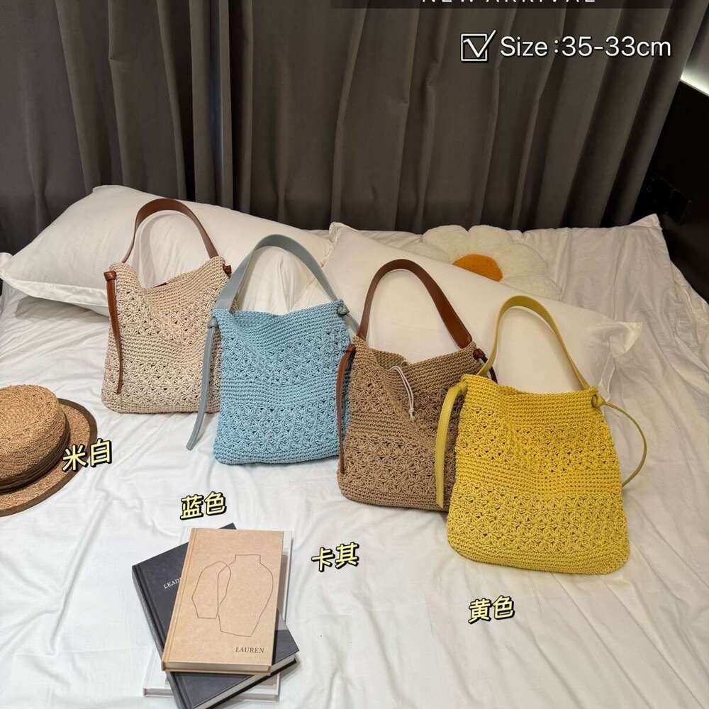 Wax Rope Handmade Crochet Large Capacity Tote Bag for Women 2025 New Fashion Versatile Beach Style Shoulder Handbag