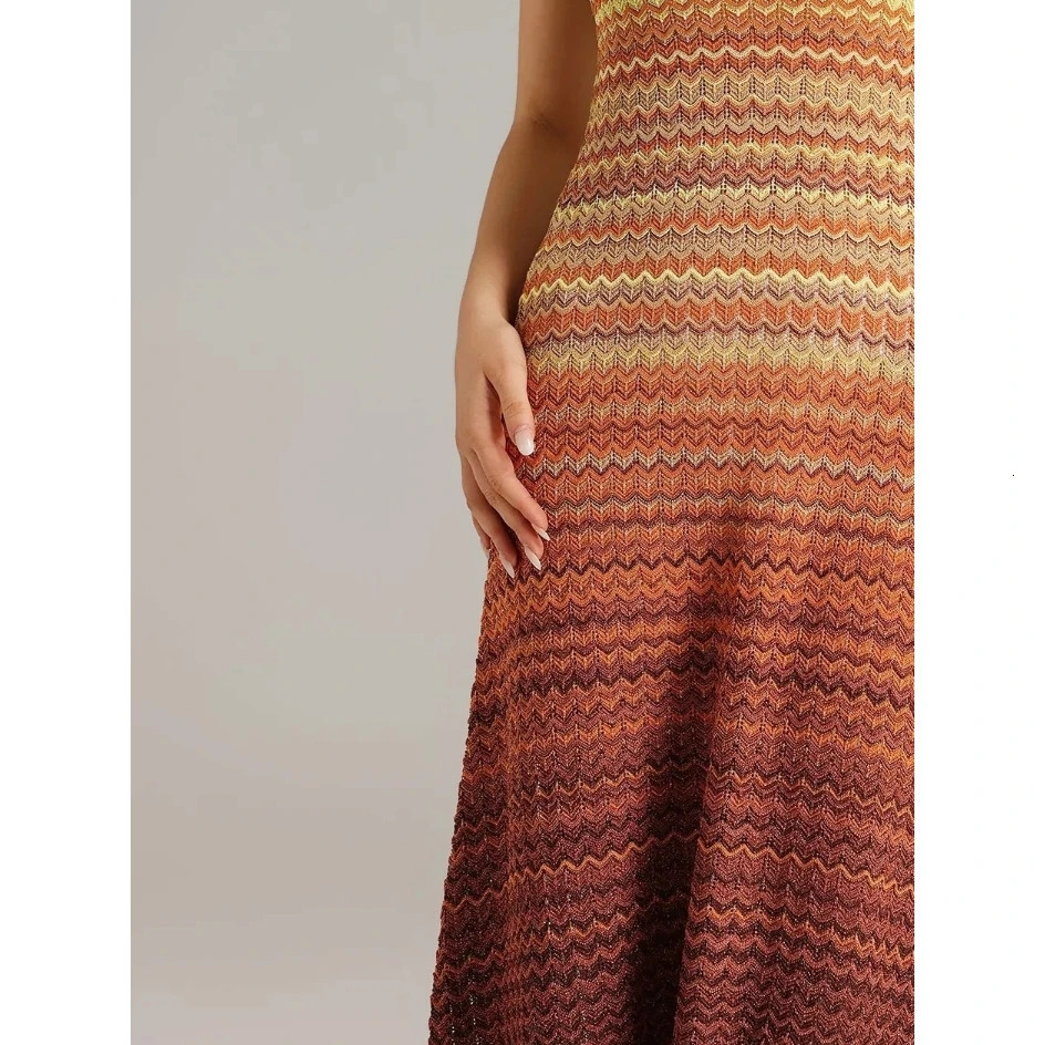 Original Quality Zigzag Shiny Long Knitted Maxi Dress Women Paris Skirt y n Ladies Clothing 250611