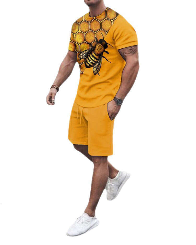 New 3D Suit Street Casual Men's Shorts Crew Neck Short Sleeve T-Shirt