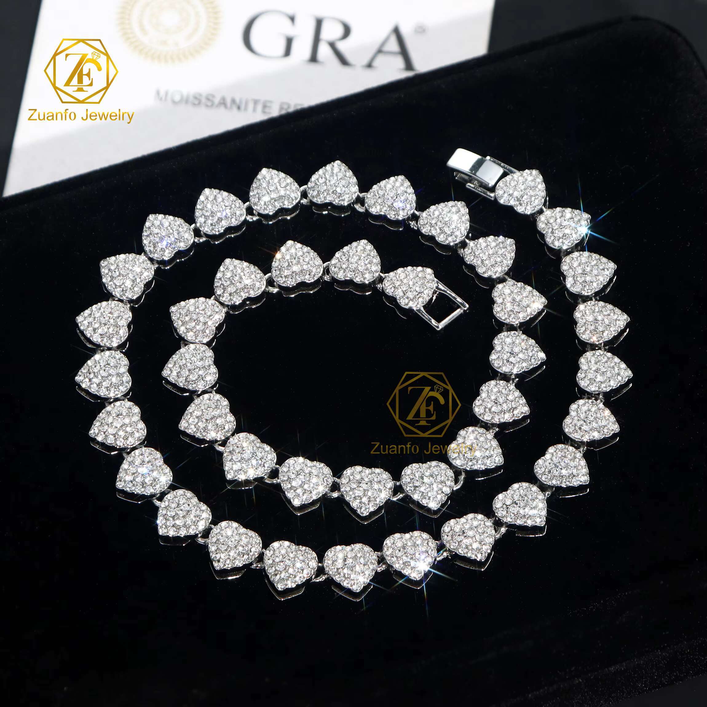 10 12 14 20 mm Heart 925 Sterling Silver Gold Plated Men Necklace Iced Out Hiphop Jewelry Diamond Moissanite Cuban Link Chain