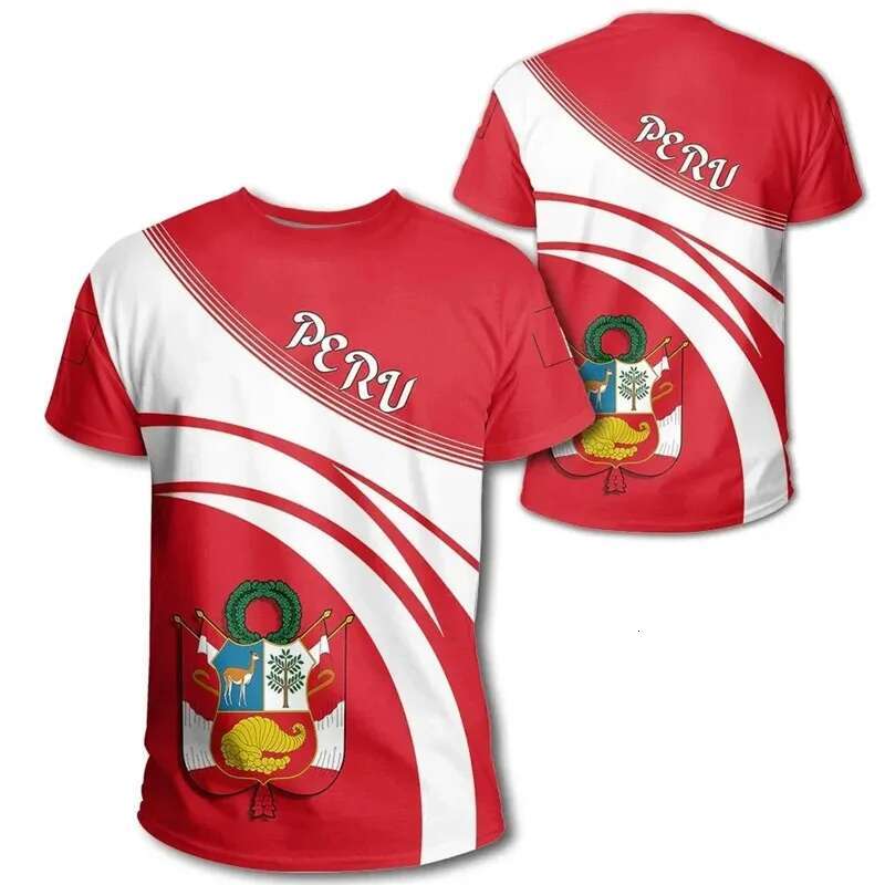 Peru National Emblem T-shirt For Men Clothing 3D Printed Short Sleeves Tees Round Neck Summer Outdoor Sports Fitness T Shirts