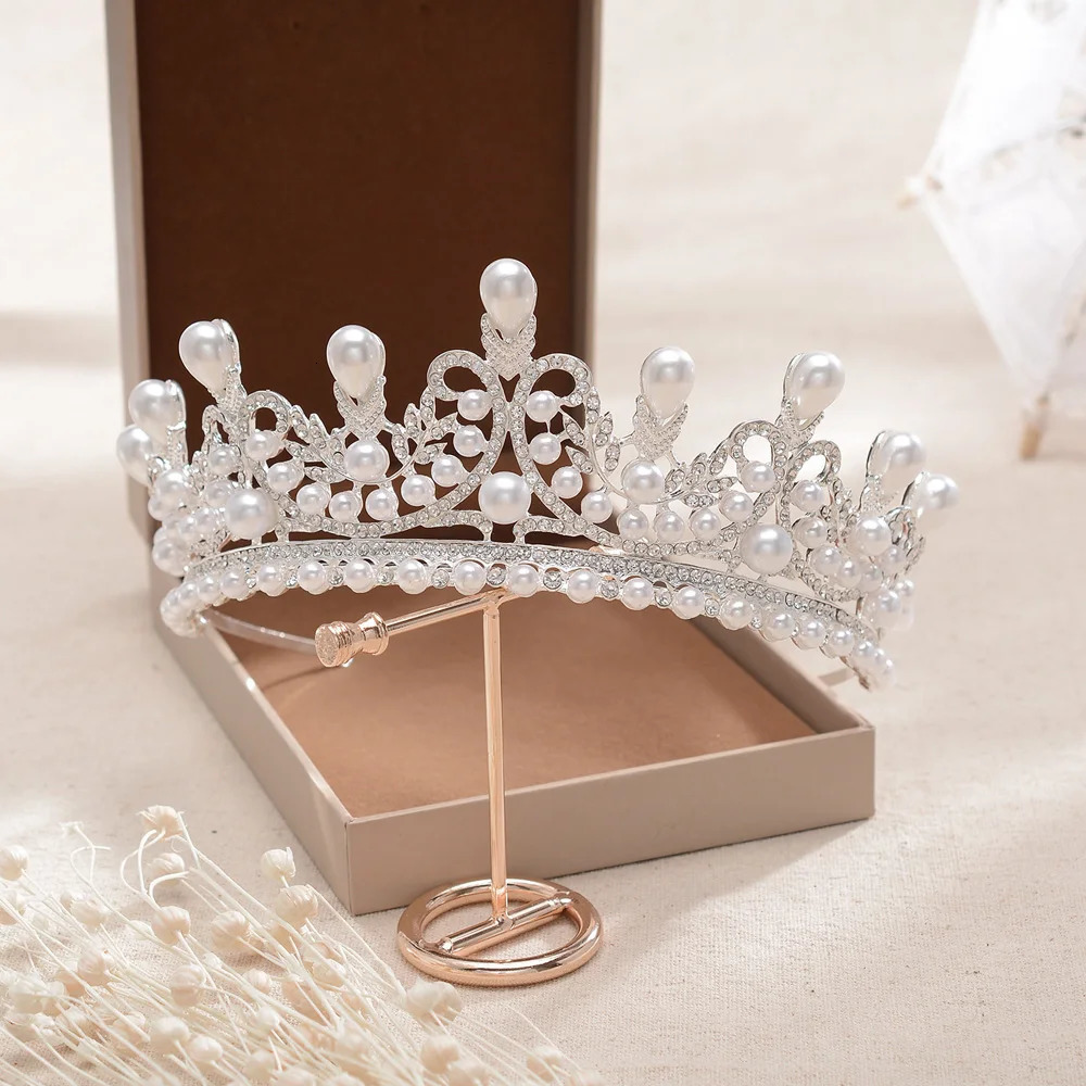 Pearl Crystal Bridal Tiaras And Crowns for Women Bride Party Rhinestone Prom Diadem Wedding Bridal Hair Accessories Jewel 250610
