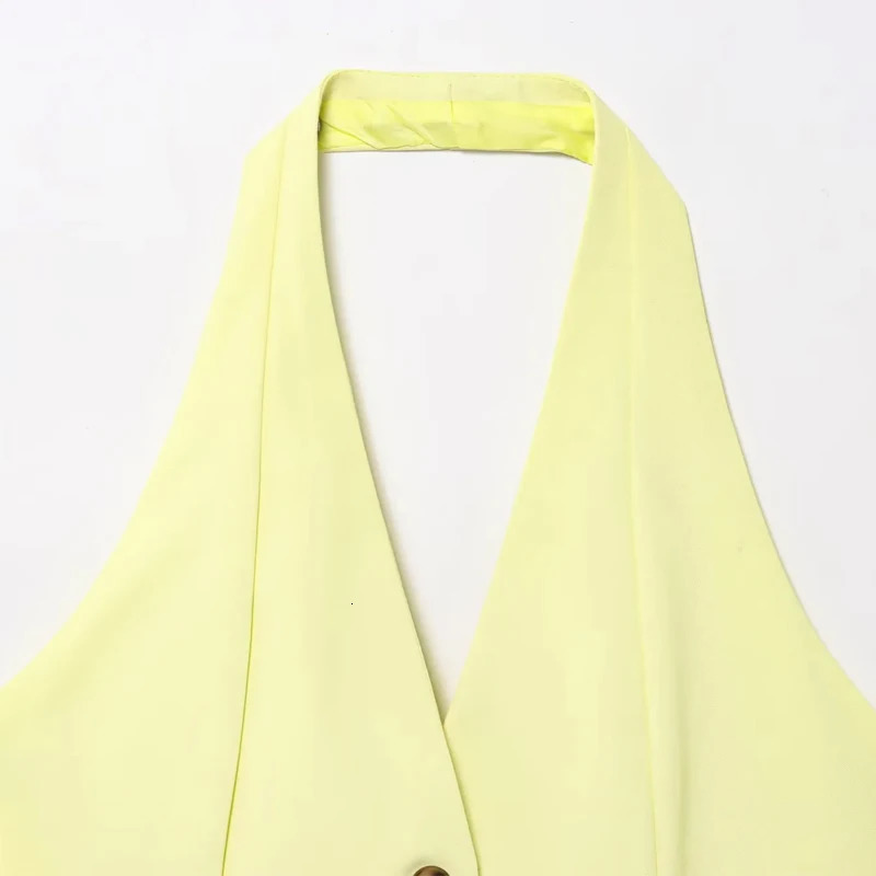 TRAF Yellow Elegant Pants Set 2025 Womens Spring Tank Halter Tops Wide Leg Fashion Casual 2 Pieces Trousers Outfit 250614