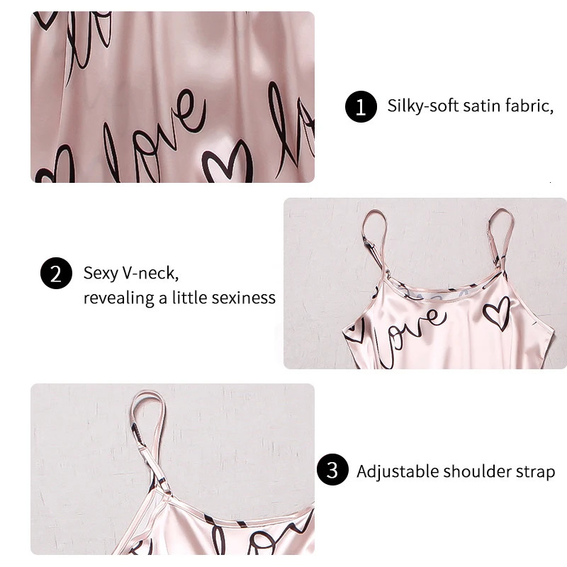 Women Satin Silk Pajama Sets Letter Print Cami Vest Shirt With Trouser Sleepwear Ladies Sexy Lingerie Nightwear 250611