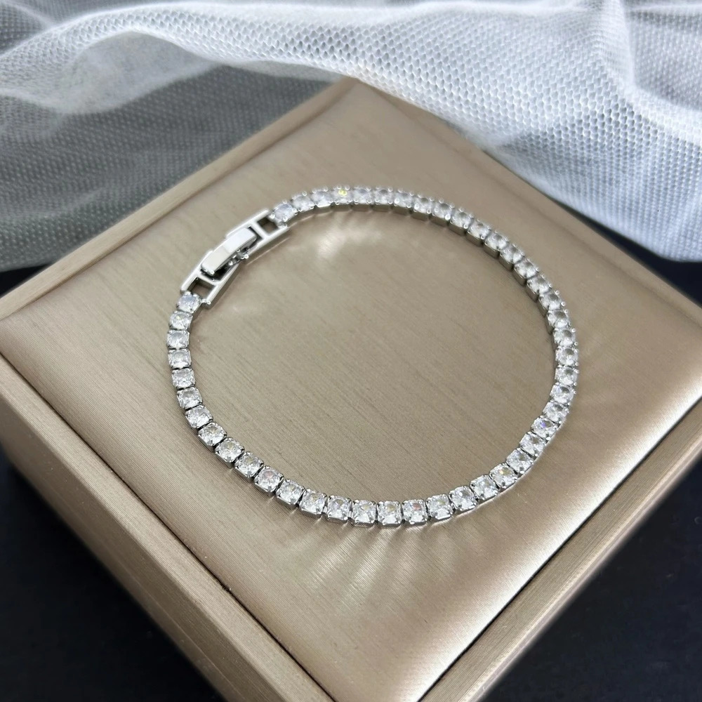 Stainless Steel Gold/ Silver Color 4mm Zirconia Chain Tennis Bracelets for Women 16/18 cm Wristband Pulsera Jewelry Gifts 250610