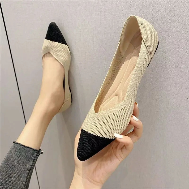 Spring and autumn flat shoes fashion leisure Womens flat shoes pointed knitting elastic comfortable boutique shoes 250613