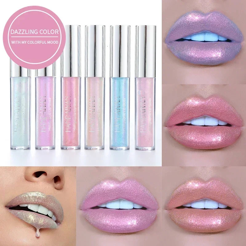 6 Colors Laser Holographic Lip Gloss Liquid Lipstick Mermaid Pigment Longlasting Glitter Lipgloss Waterproof Metallic Lip Makeup 250614
