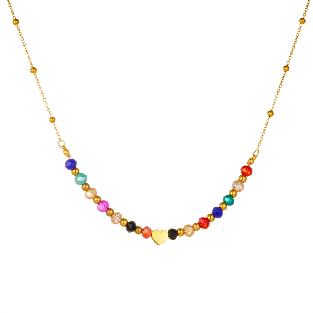 Fashion Light Personality Versatile Colorful Beaded Heart Necklace for Women Design Titanium Steel Non-Fading Jewelry