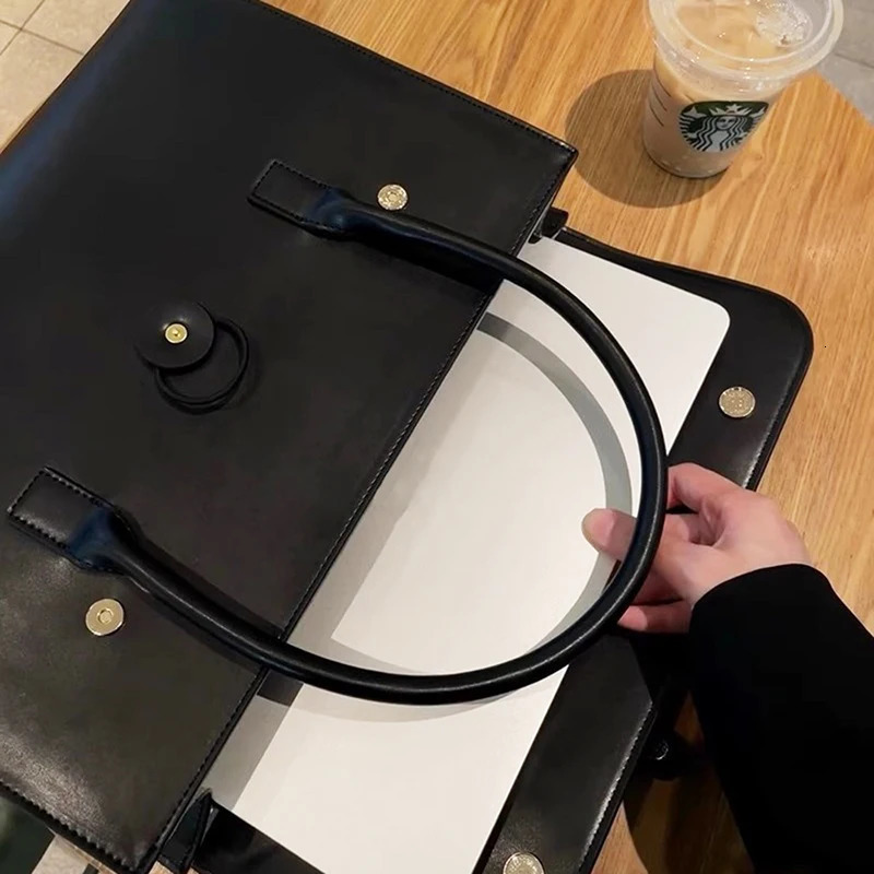 Fashion Leather Tote Bag Large Capacity Custom Letters Business Office 14 inch Laptop Bag For Woman OL Student Briefcase 250614