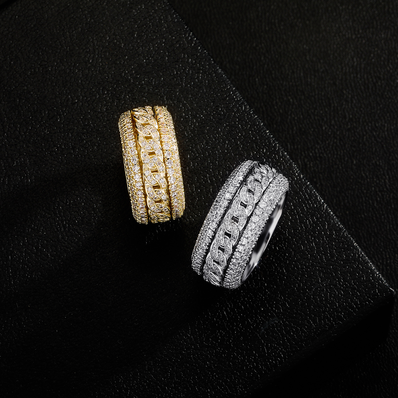 2025 Choucong Hip Hop Link Chain Wedding Rings Vintage Jewelry 18K White Gold Fill Pave White 5A Cubic Zircon CZ Diamond Guba Handmade Women Men Rotat