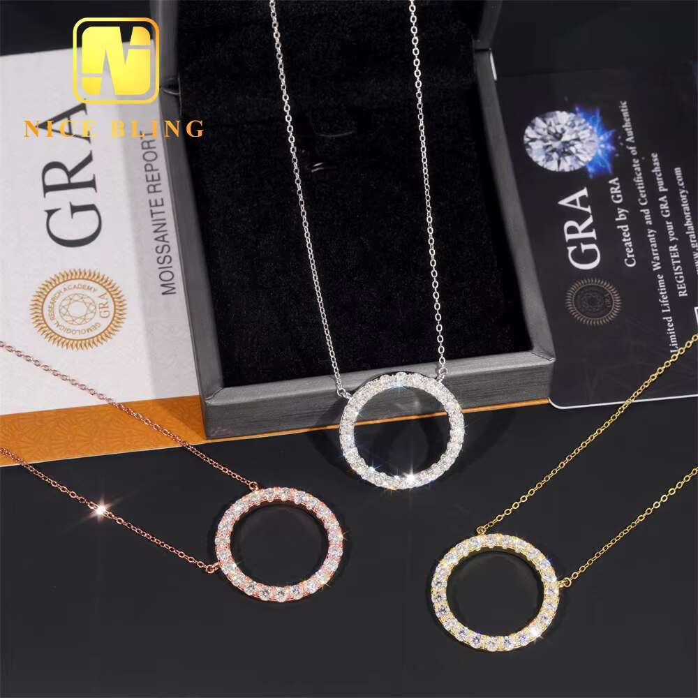 GRA Certificated Circle Shape Design Moissanite Necklace Custom Women High Quality Pendant Necklace Jewelry