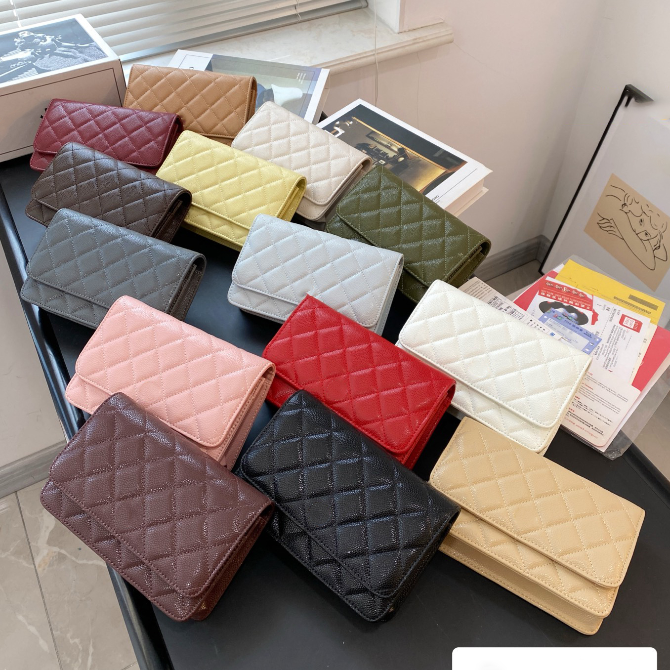 14 Color Classic Wealth Bag High End Crossbody Bag Female Designer Shoulder Bag Caviar Diamond Leather Wallet Chain Included in the Bag Hand Held Bag Card Bags 19x12cm