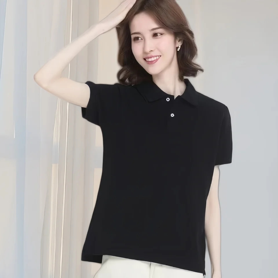 Summer Polo Shirts Korean Style Women Cool Ice Silk Short Sleeve Shirt Breathable Quick Dry Casual Golf Shirts Pullover Tee Tops 250609